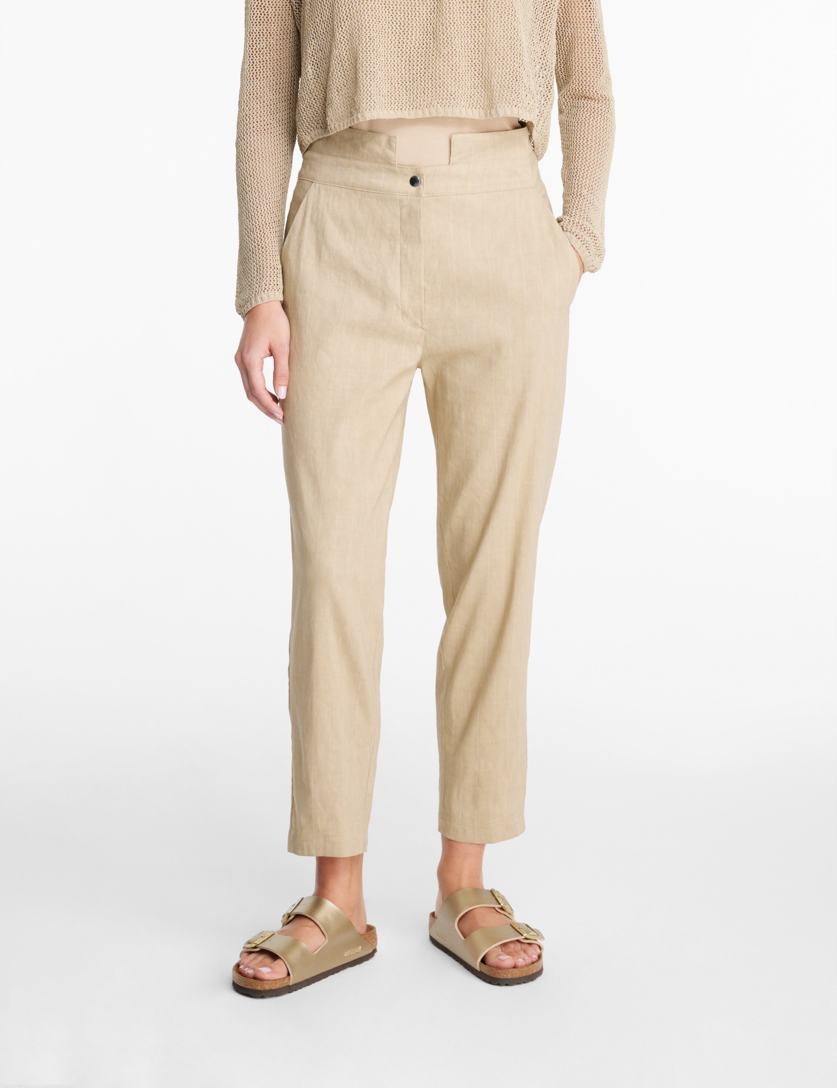Sarah Pacini サラパチーニ リネン混 ストレートパンツ イタリア製 Beige linen linen pants - straight leg by Sarah Pacini
