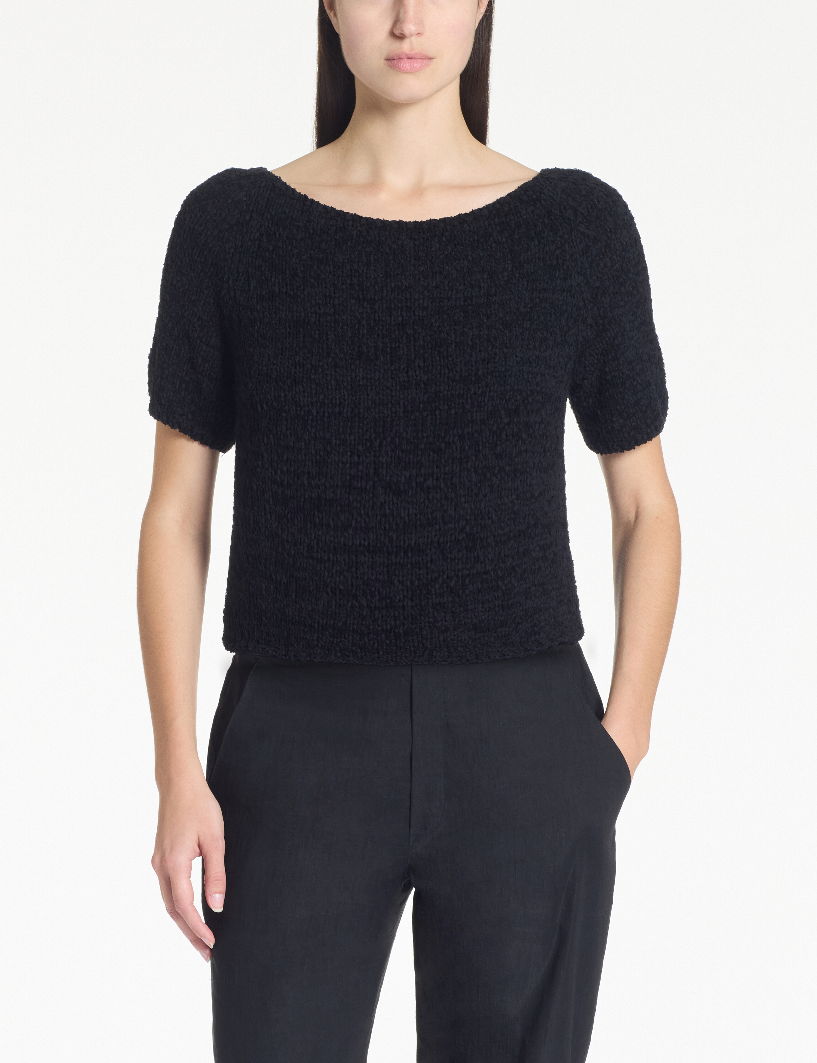 Black cropped sweater – cotton ribbon by Sarah Pacini
