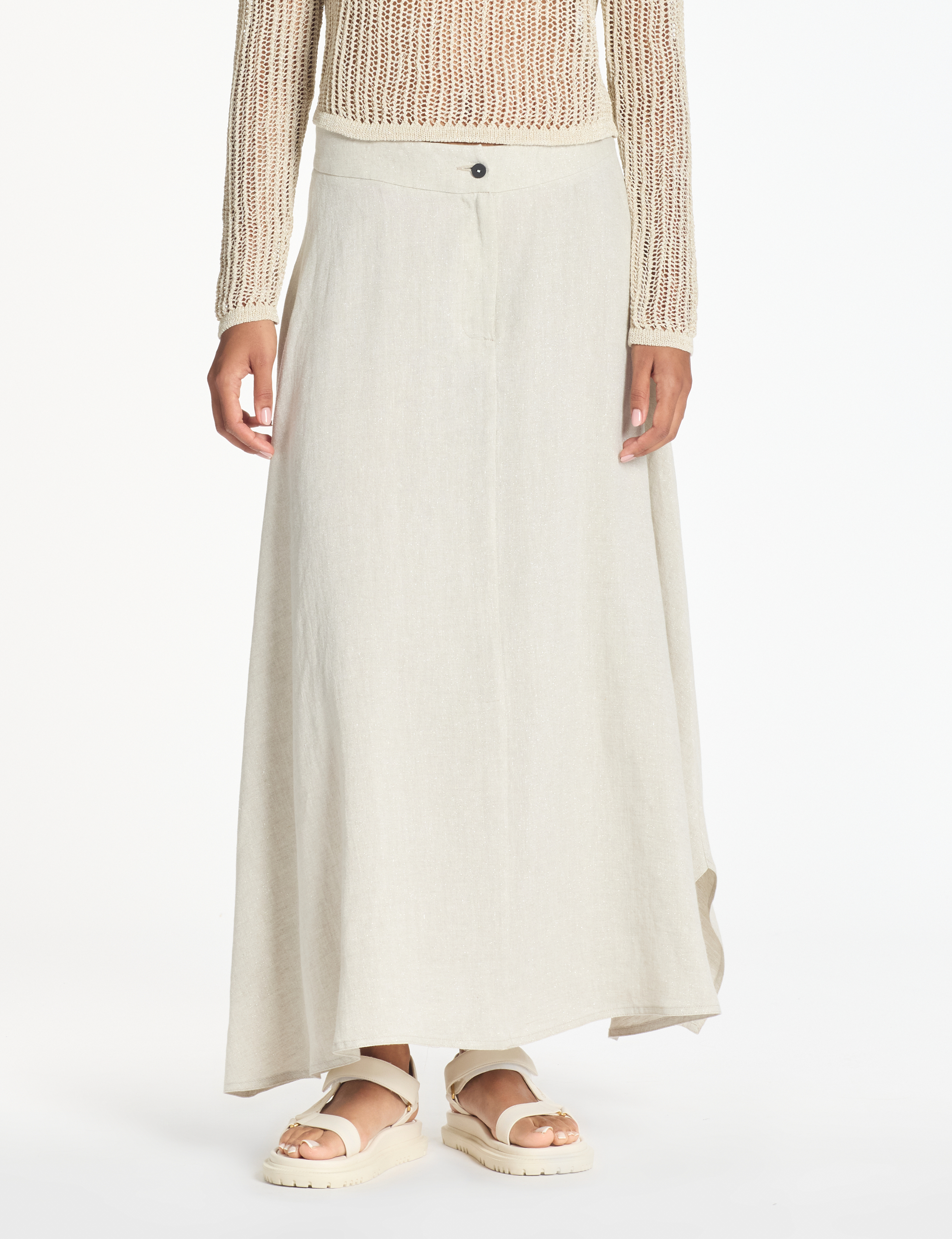 Jupe Longue En Lin Beige Sarah Pacini Taille 38/40 - Fendue Sur Les Côtés, Occasion Très Bon état