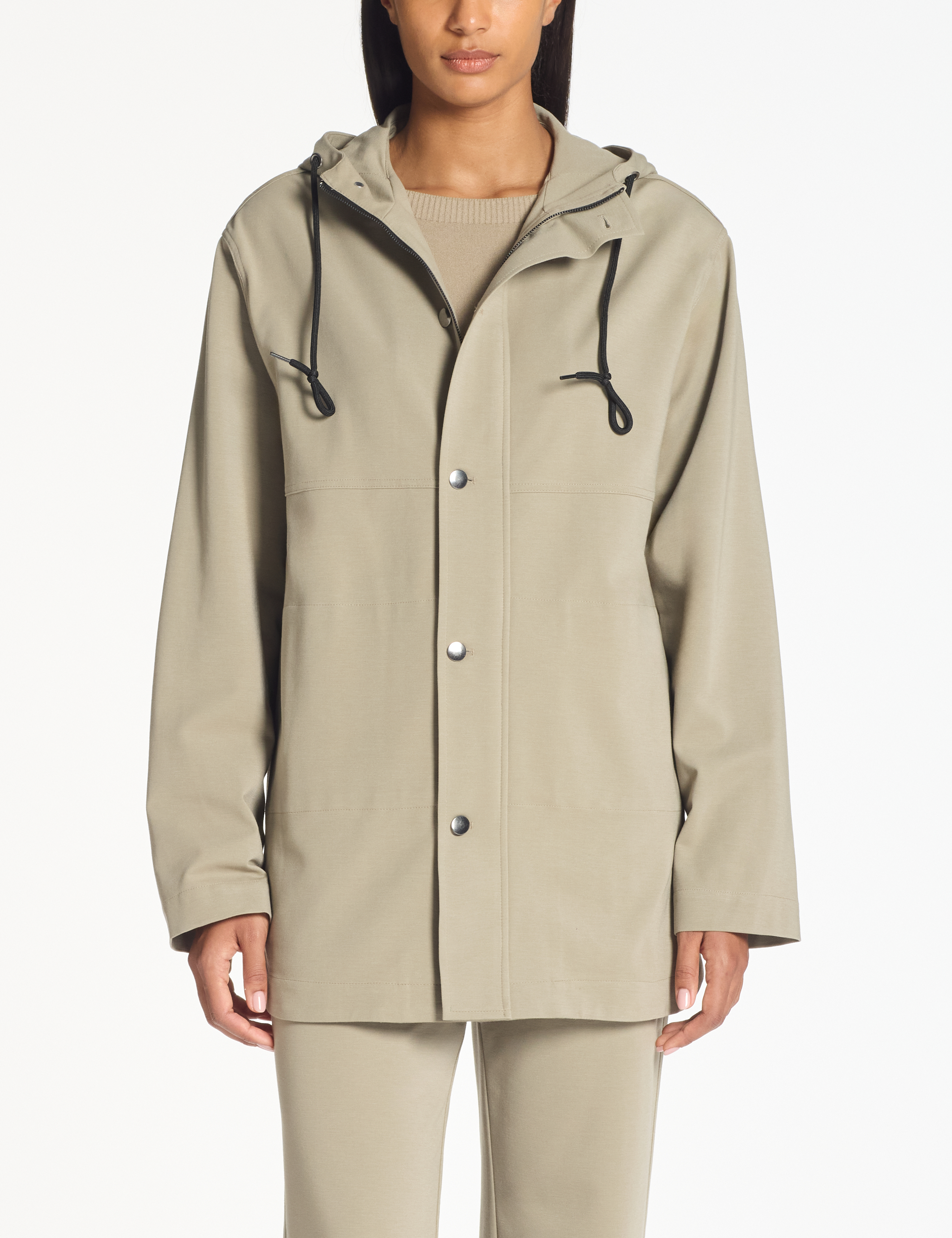 Taupe gender neutral hooded coat – summer jersey by Sarah Pacini