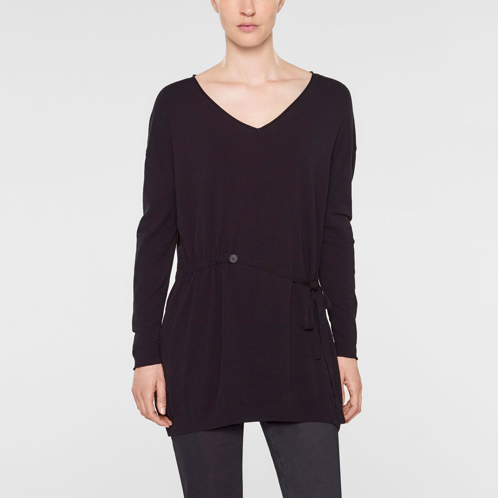 Sarah Pacini Langer sweater mit v-ausschnitt und weichem gürtel Vorne