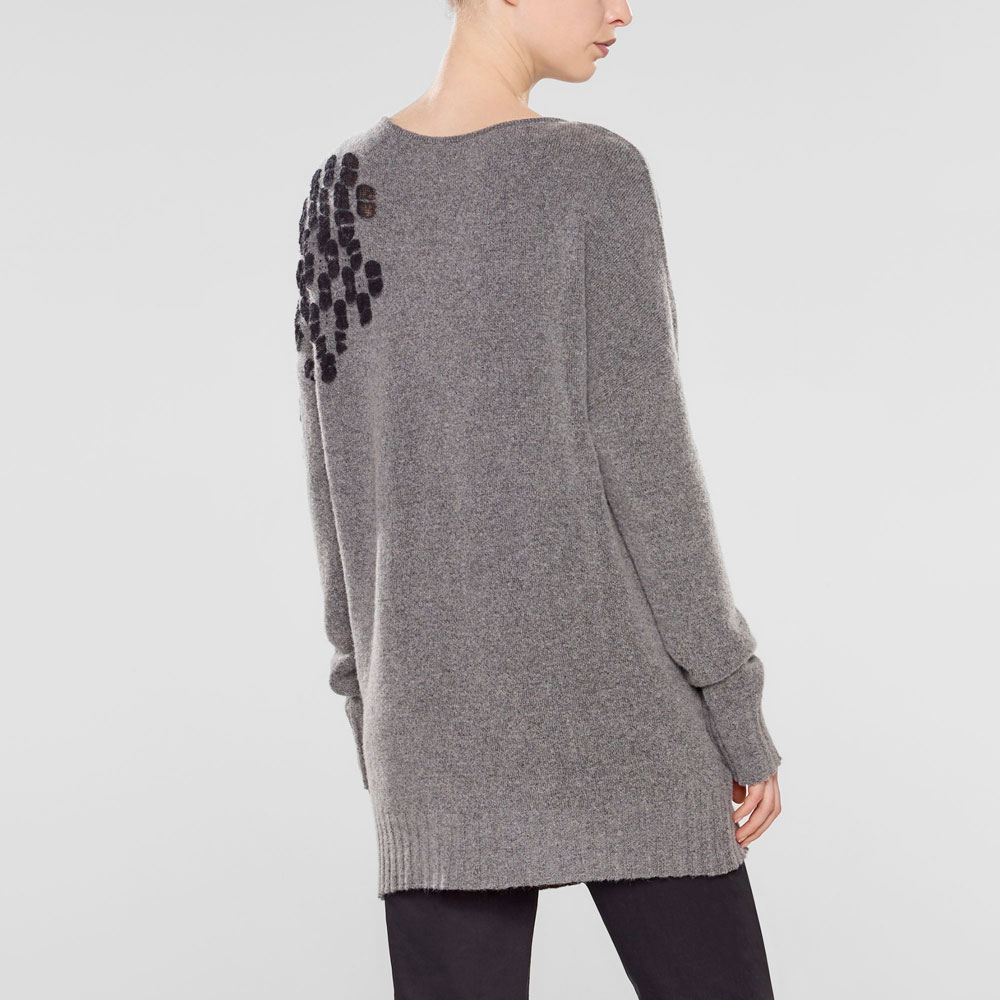 Grey wool v-neck long sweater by Sarah Pacini