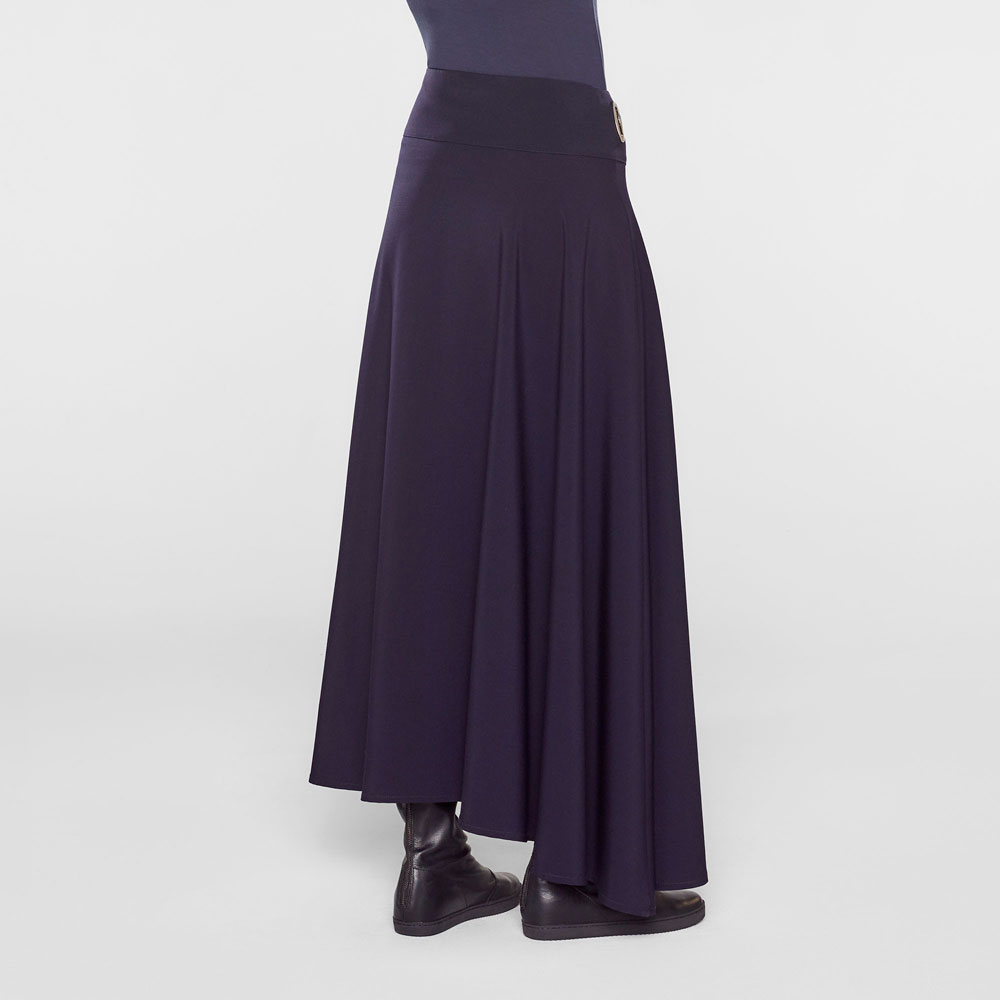 Purple wool long asymmetrical skirt by Sarah Pacini