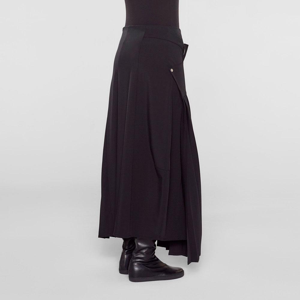 Black wool long asymmetrical skirt by Sarah Pacini