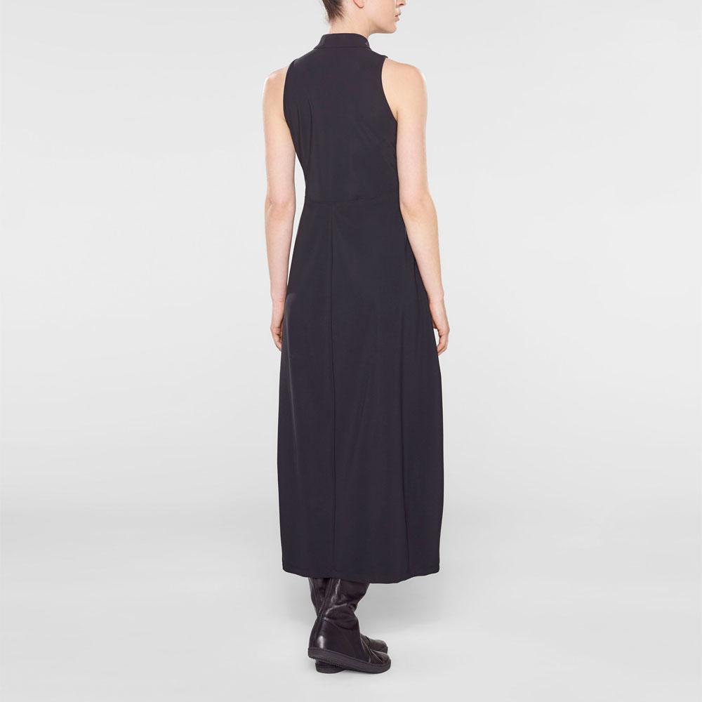 Black sleeveless long tulip dress by Sarah Pacini