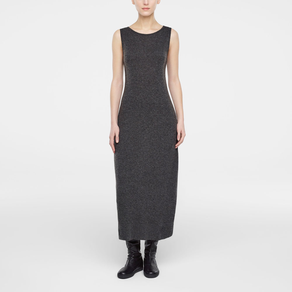 Grey nylon sleeveless flare dress by Sarah Pacini
