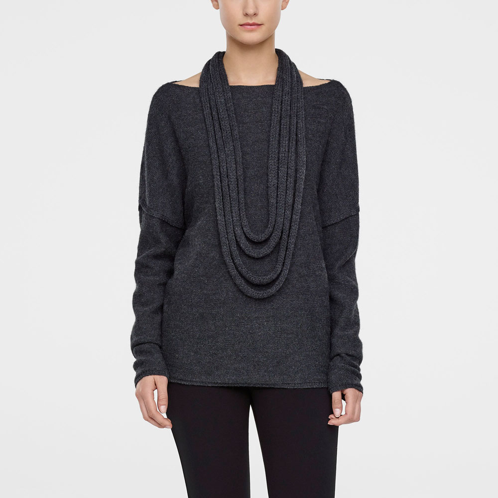 grey boat neck sweater