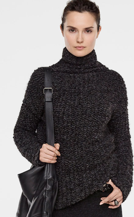 Black wool textured soft alpaca sweater by Sarah Pacini