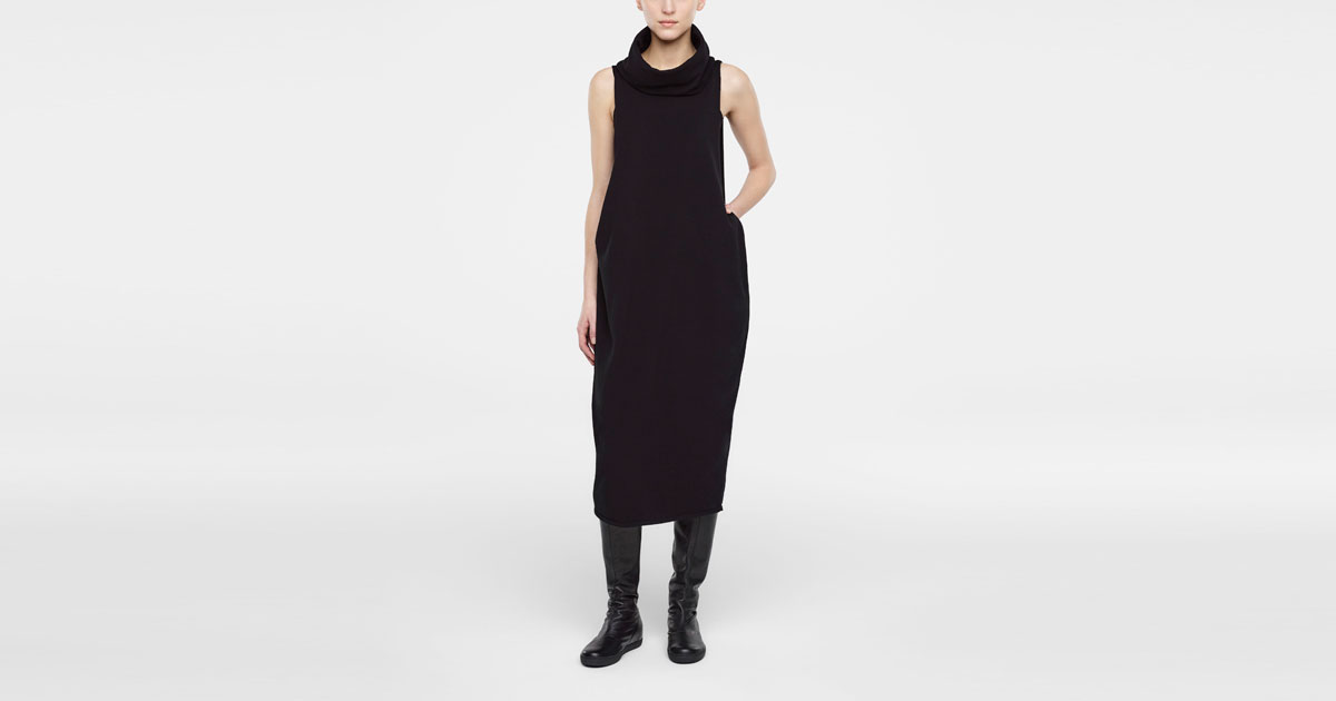 Black sleveless dress with side slits by Sarah Pacini