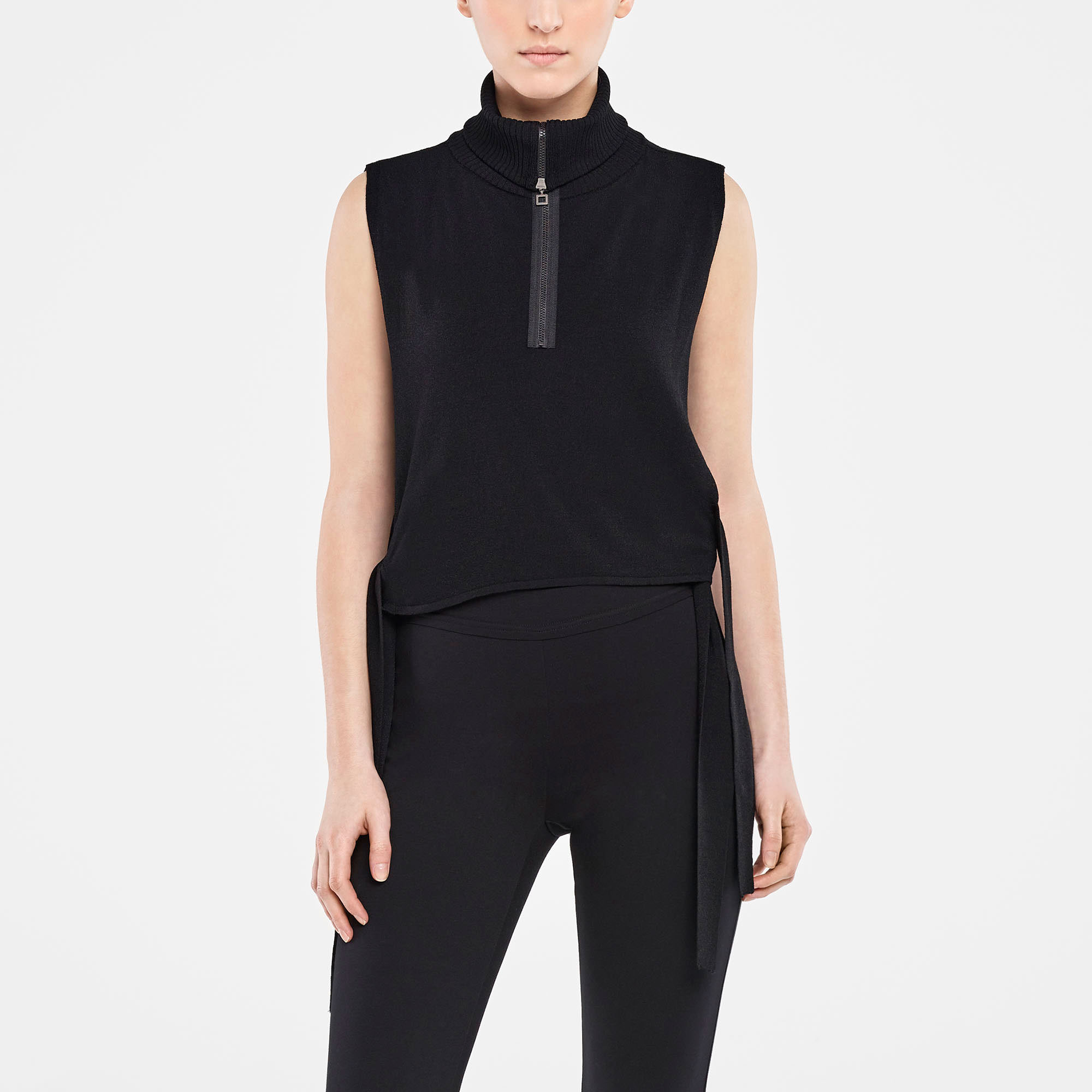 Black viscose open-side sweater by Sarah Pacini