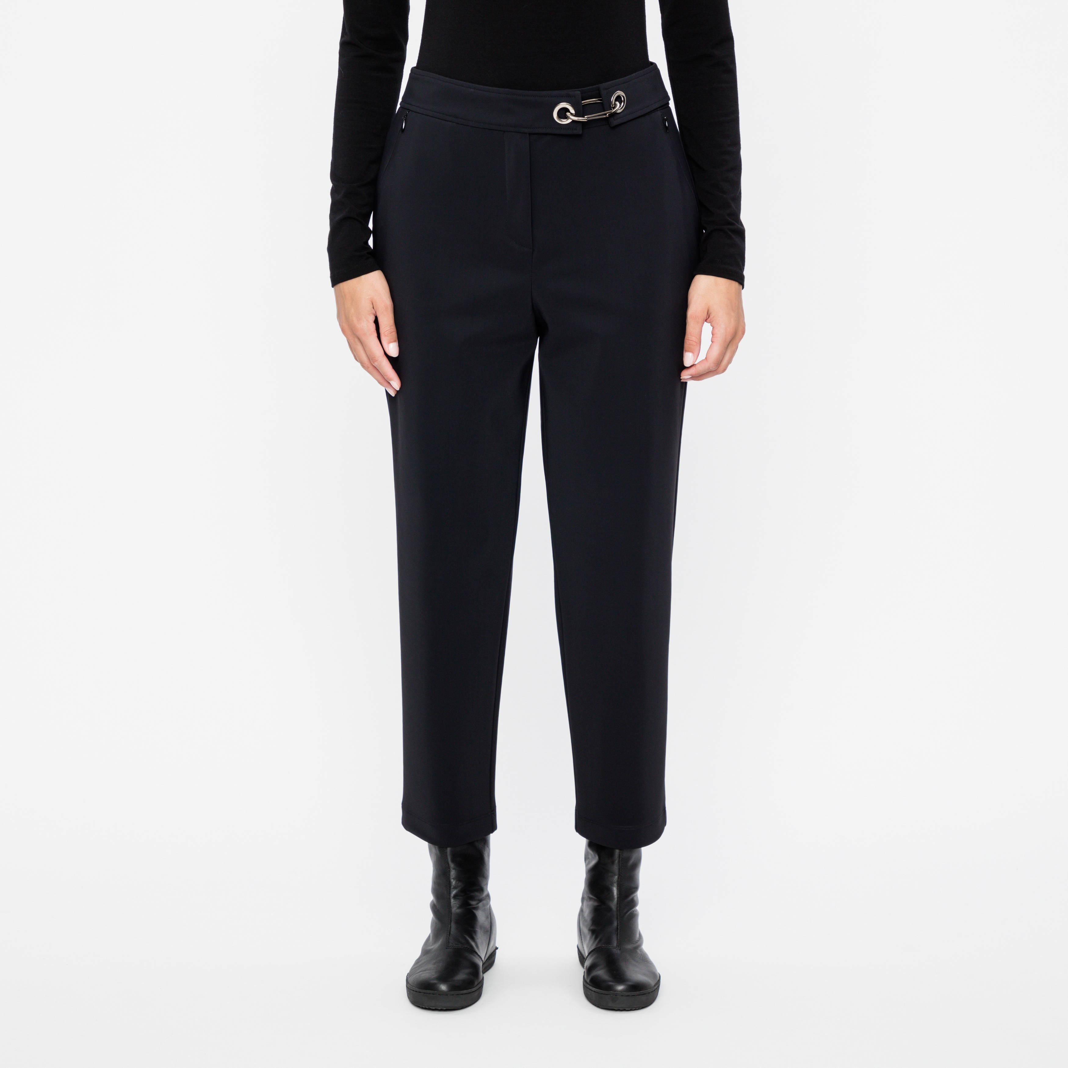 Black cropped pants - chain link belt by Sarah Pacini