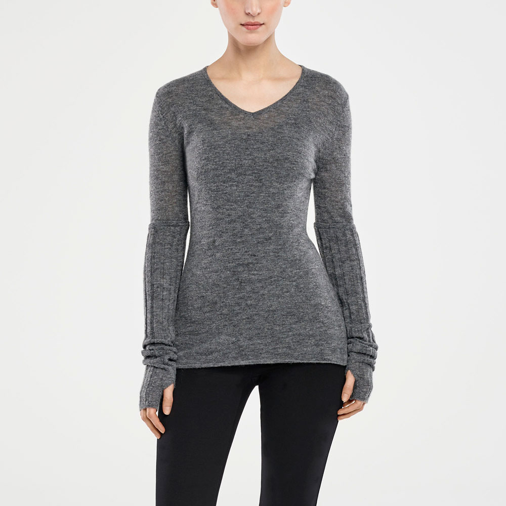 Sarah Pacini V-NECK SWEATER - RIBBED SLEEVES Front