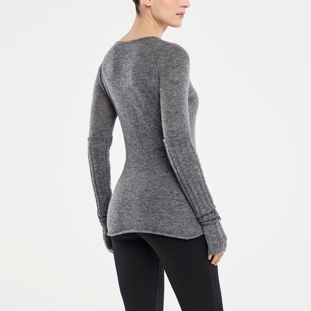 Sarah Pacini V-NECK SWEATER - RIBBED SLEEVES Back view