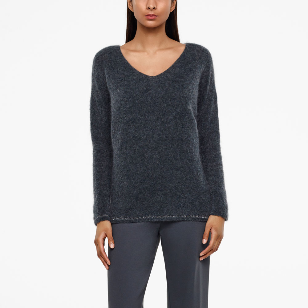 Sarah Pacini MOHAIR-MERINO-SWEATER - SCHIMMERNDER STRICK Vorne