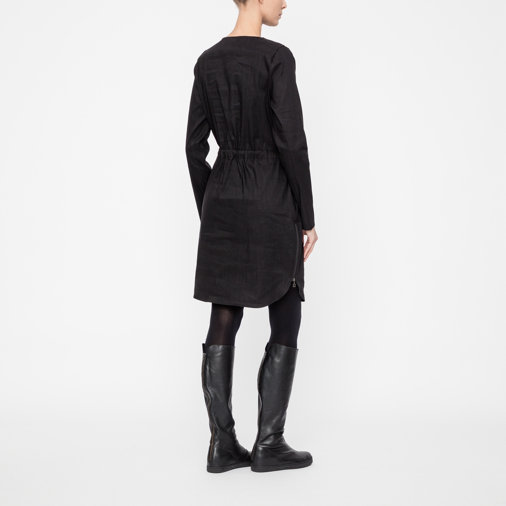 Black linen stretch linen dress by Sarah Pacini
