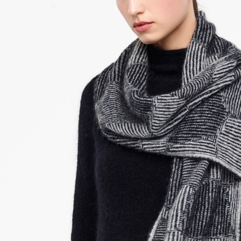 Grey mohair scarf - honeycomb jacquard by Sarah Pacini