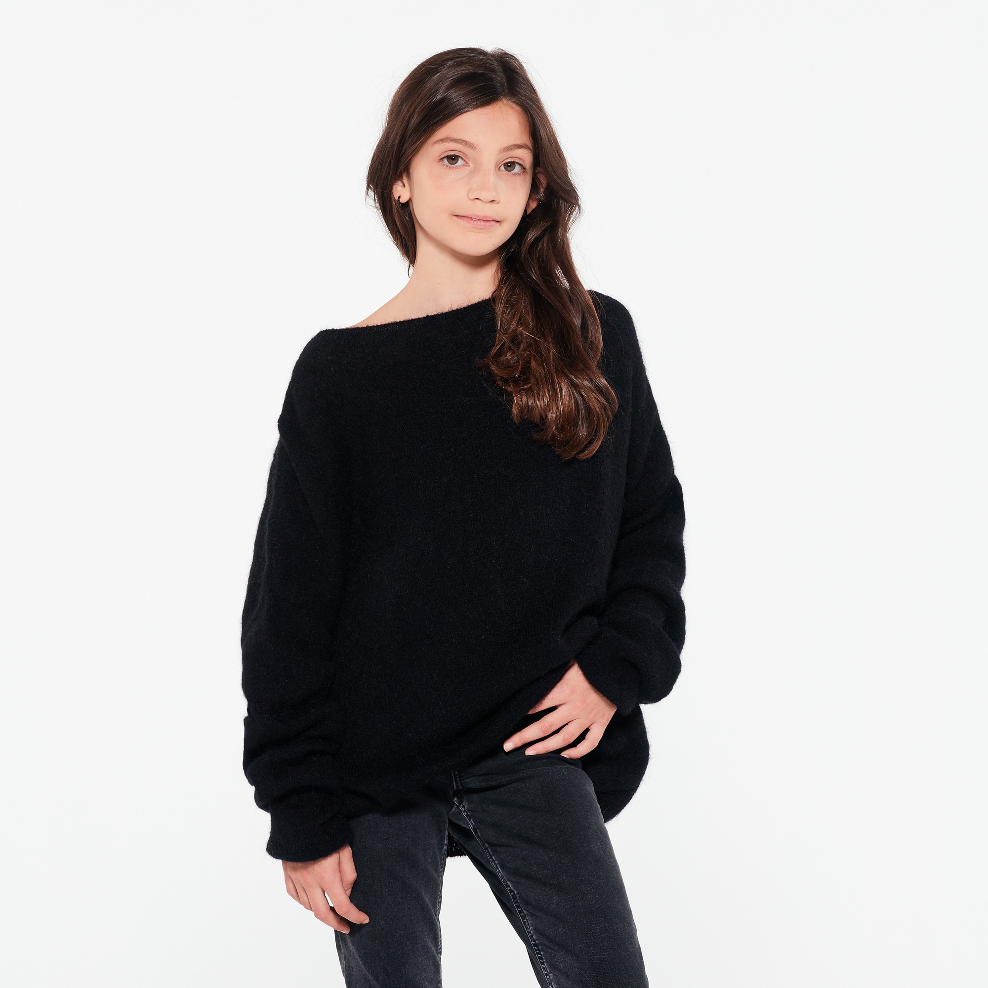 Pull Sarah Pacini Col Large En Tricot épais - Couleur Grise, Taille EG - Très Bon état