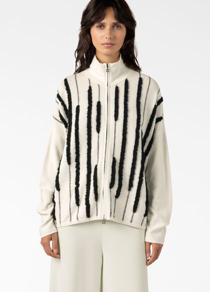Sarah Pacini ZIP-UP CARDIGAN – CONTRASTING MOHAIR LINES