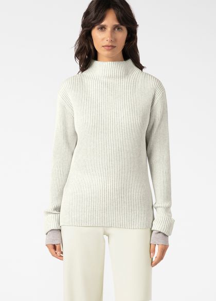 Sarah Pacini STAND-COLLAR SWEATER – IRIDESCENT RIB KNIT