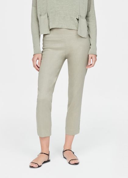 Pantalon Taille Haute Sarah Pacini En Lin Beige Stretch - Taille 40/42, Occasion Très Bon état